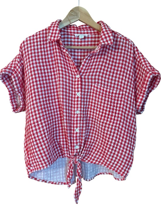 beachlunchlounge Tops - beachlunchlounge Cotton Cropped Tie Red and White Gingham Top Shirt Summer